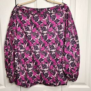 BURU Women’s Floral Leaf Purple Boat Neck 3/4 Quarter Sleeves Blouse Top 2X Plus